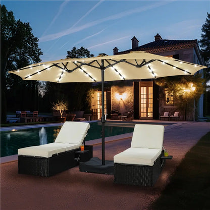 Yaheetech 13/15ft Double-Sided Patio Umbrella with 36 LED Lights, Crank & Base