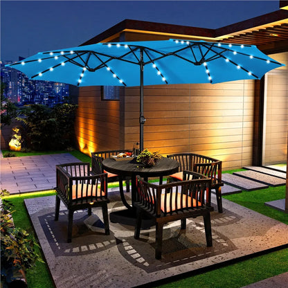 Yaheetech 13/15ft Double-Sided Patio Umbrella with 36 LED Lights, Crank & Base